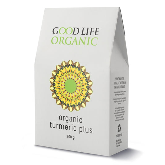 Good Life Organic Turmeric Plus, 200g, eco-friendly packaging, premium natural turmeric blend for health and wellness benefits.