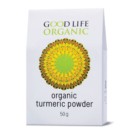 Good Life Organic Turmeric Powder, 50g, high-quality organic spice for culinary use and health benefits.