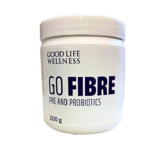 Good Life Wellness Go Fibre pre and probiotics, a daily fibre supplement formulated to support digestive health, gut balance and regularity.