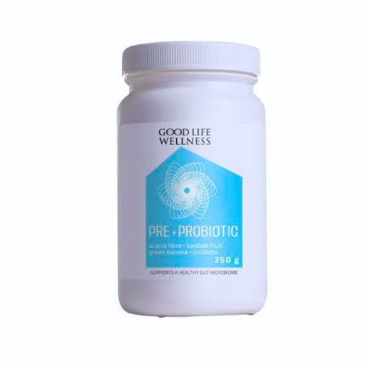 Good Life Wellness Pre + Probiotic supports digestion, regularity and gut microbiome balance with prebiotic fibre and LactoSpore®.
