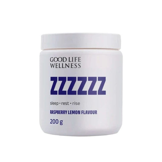 Good Life Wellness ZZZZZZ sleep support powder with raspberry lemon flavour to promote relaxation restful sleep and recovery
