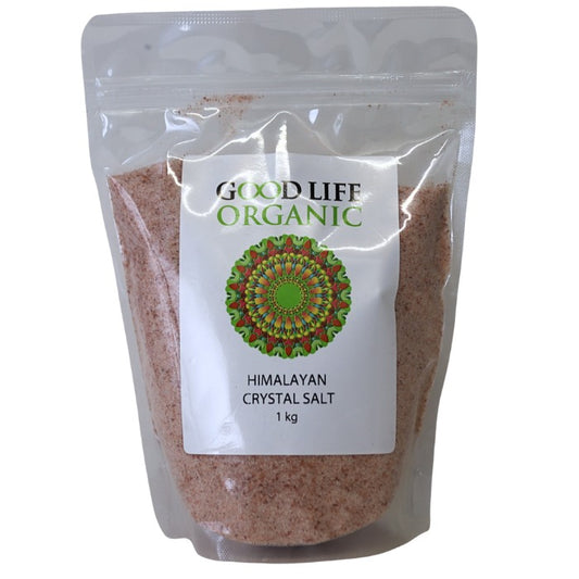 Good Life Organic Himalayan Crystal Salt packaging on a white background