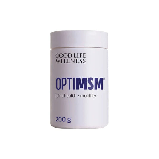 Good Life Wellness OptiMSM supports joint comfort, healthy mobility, connective tissue, exercise recovery and smooth skin vitality
