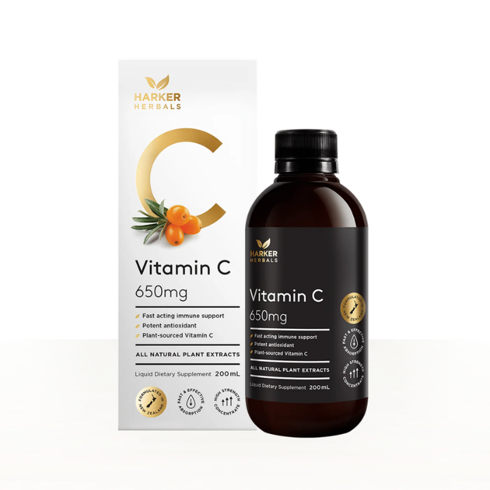 Harker Herbals Vitamin C 650mg liquid supplement with sea buckthorn for immune support antioxidant protection and daily wellness support