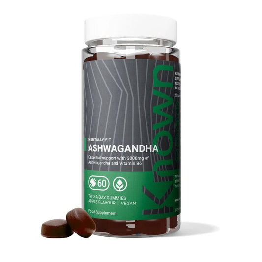 KNOWN Ashwagandha Gummies with Vitamin B6 in apple flavour, designed for stress relief, mental clarity, and cortisol balance – 60 vegan gummies.