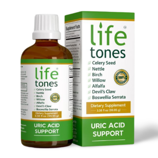 Life Tones Acid Clear Uric Acid Modulator – natural liquid support for gout, arthritis, joint pain, and fibromyalgia, 100ml bottle.
