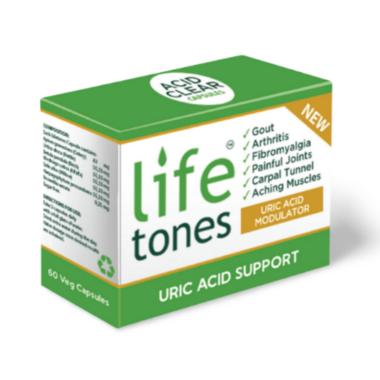 Life Tones Uric Acid Support Capsules – natural uric acid modulator for gout, arthritis, joint pain, and muscle relief, 60 count.
