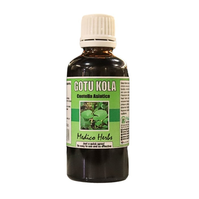 Medico Herbs Gotu Kola Centella Asiatica herbal extract in a spray bottle for cognitive support, circulation, and skin health.