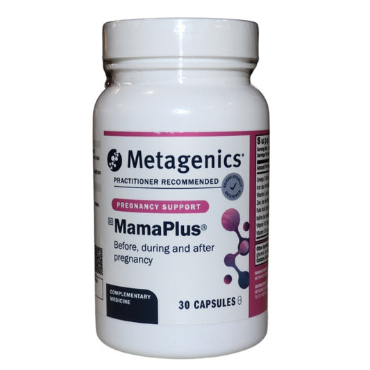 Metagenics MamaPlus provides nutritional support before, during, and after pregnancy with essential vitamins, minerals, and omega-3s.
