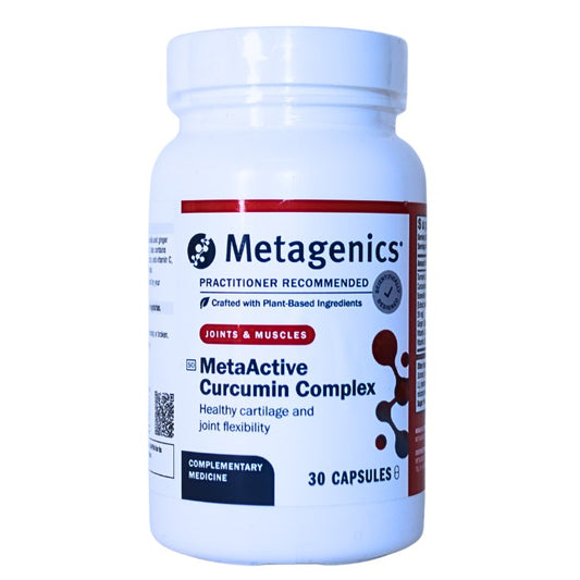 MetaActive Curcumin Complex by Metagenics, a joint support supplement that promotes healthy cartilage, reduces inflammation, and enhances flexibility with plant-based ingredients.
