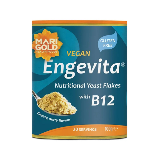 Marigold Health Foods Gluten Free Vegan Nutritional Yeast Flakes – B12-rich, cheesy flavour, natural alternative for plant-based diets.