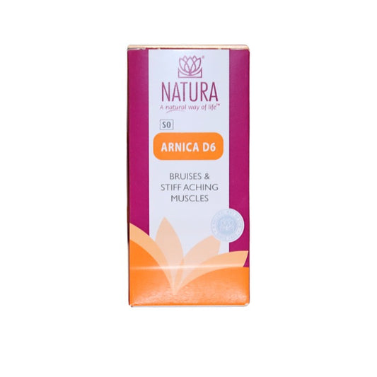 Natura Arnica D6 – natural homeopathic remedy for bruises, stiff aching muscles, and pain relief support with gentle, effective care.