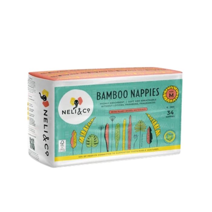 NELI & CO Bamboo Nappies offer soft, breathable, highly absorbent comfort for babies, made with plant-based bamboo materials for daily care.