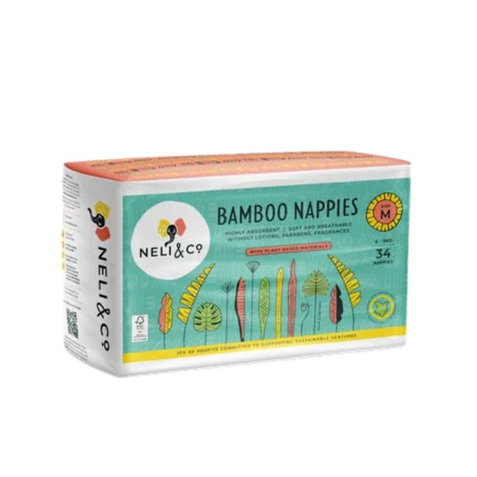 NELI & CO Bamboo Nappies offer soft, breathable, highly absorbent comfort for babies, made with plant-based bamboo materials for daily care.