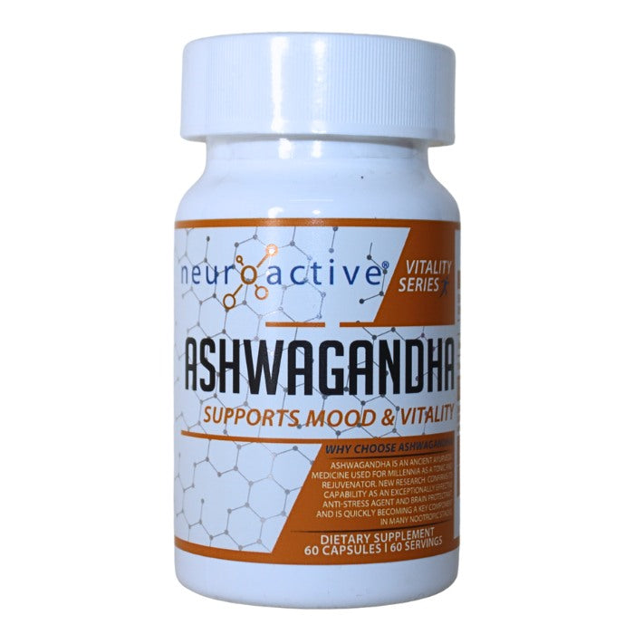 Ashwagandha by Neuroactive, a natural adaptogenic supplement that supports mood balance, enhances vitality, and helps the body manage everyday stress.
