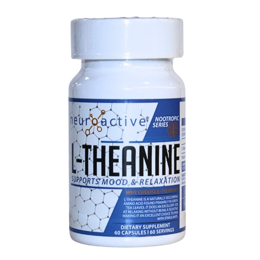 L-Theanine by Neuroactive, a nootropic supplement formulated to promote relaxation, support mood balance, and enhance focus without causing drowsiness.

