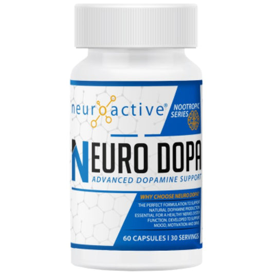 Alt tag: Bottle of Neuro Dopa Advanced Dopamine Support by NeuroActive, a nootropic supplement designed to support natural dopamine production, mood, and motivation.
