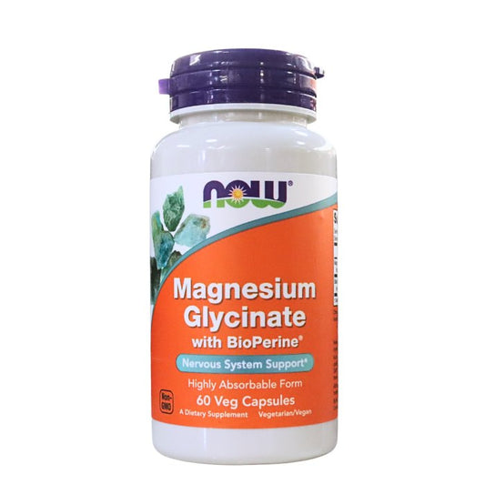 NOW Magnesium Glycinate with BioPerine – supports nervous system, muscle relaxation, sleep quality, and promotes better nutrient absorption.
