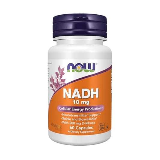NOW NADH 10mg 60 capsules for cellular energy, brain function & neurotransmitter support – Bioavailable & non-GMO – The Good Stuff.
