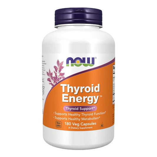NOW Thyroid Energy, 180 Veg Capsules – Thyroid support supplement for healthy metabolism and hormonal balance, available at The Good Stuff.