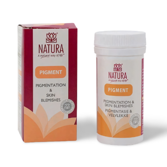 NATURA Pigment – natural homeopathic tablets for pigmentation, skin blemishes and discolouration support for clear, radiant skin.