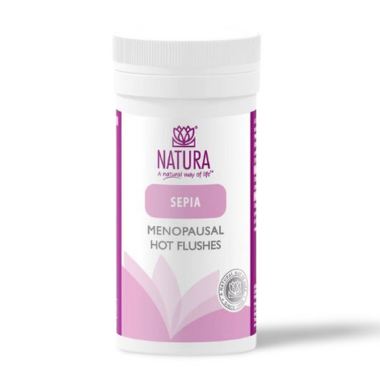 NATURA Sepia Tablets – natural homeopathic remedy for menopausal hot flushes, hormonal balance and emotional wellbeing
