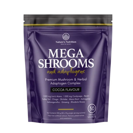 NATURE’S NUTRITION Mega Shrooms and Adaptogens – holistic nutritional support with 12 mushrooms and adaptogens for mind-body balance.
