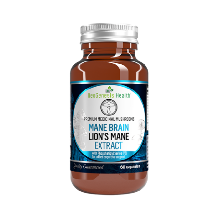 NEOGENESIS Mane Brain Lion’s Mane Extract capsules for cognitive clarity focus and daily mental stamina support