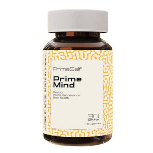 PRIMESELF Prime Mind nootropic supplement supporting memory, mental clarity, cognitive performance, focus, mental energy and brain health.
