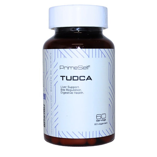 Alt tag: PrimeSelf TUDCA supplement formulated to support liver health, regulate bile flow, and promote optimal digestive function.
