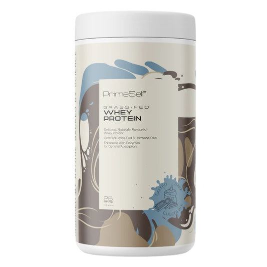 PrimeSelf Grass Fed Whey Protein powder for muscle recovery, lean strength, and daily nutrition support with clean high-quality protein source
