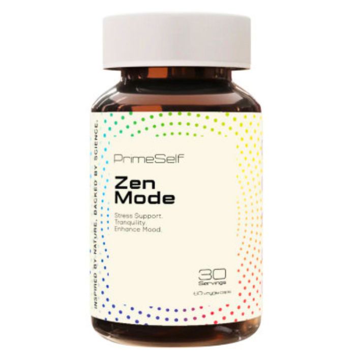 Prime Self Zen Mode calming supplement with ashwagandha, gotu kola and amino acids for natural stress support and inner balance.