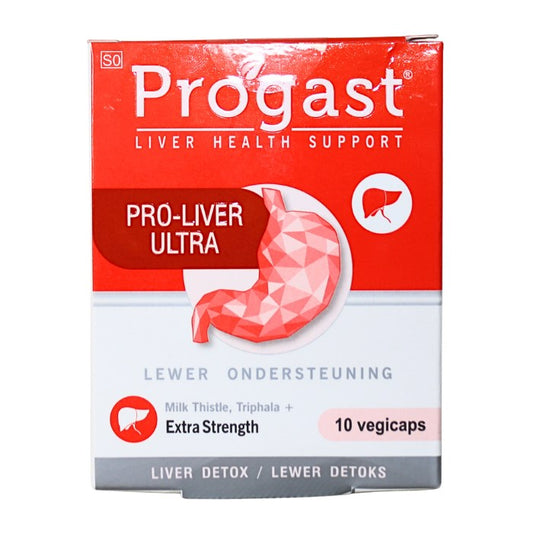 Alt text: Progast Pro-Liver Ultra supports liver health with extra strength Milk Thistle and Triphala blend, aiding liver detox and overall wellness.
