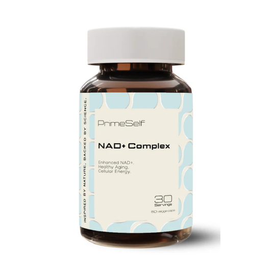 PRIMESELF NAD+ Complex – cellular energy support with Bio-NMN®, TMG & Resveratrol for natural anti-ageing and vitality boost.