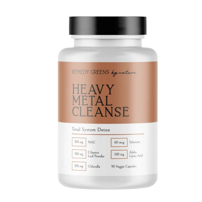 **REMEDY GREENS Heavy Metal Cleanse dietary supplement formulated with chlorella, cilantro, NAC, selenium and ALA for cellular support**
