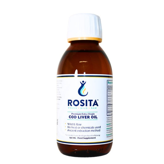 Rosita Premium Extra Virgin Cod Liver Oil is a wild-caught, raw supplement rich in naturally occurring vitamins A and D, plus omega-3 fatty acids.
