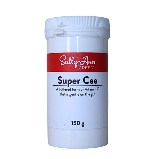 Super Cee by Sally-Ann Creed, a high-potency buffered vitamin C powder formulated to support immune function and digestive comfort.
