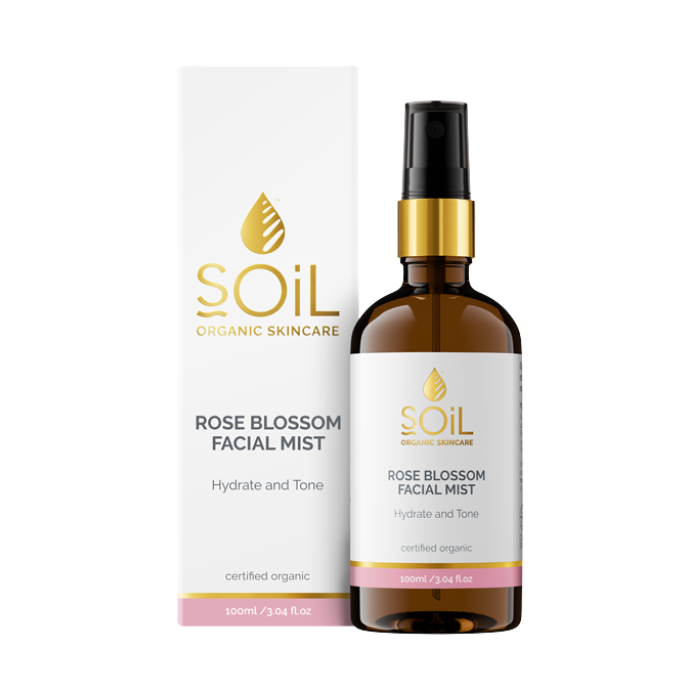 SOiL Rose Blossom Facial Mist organic rose hydrosol toner for refreshed hydrated glowing skin and soft healthy hair