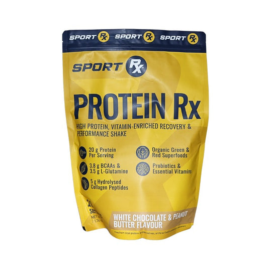 Sport Rx Protein Rx is a recovery and performance shake with protein, BCAAs, collagen, probiotics, and organic green and red superfoods.
