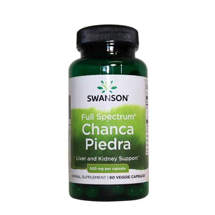Swanson Full Spectrum Chanca Piedra supports liver and kidney health, promotes detoxification, and delivers 500 mg per veggie capsule.
