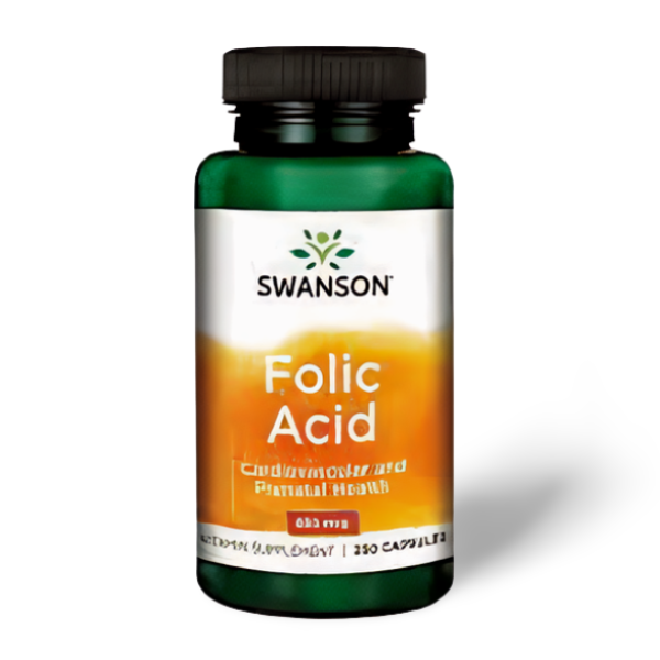 SWANSON Folic Acid 800mcg – vegan vitamin B9 supplement for fertility, pregnancy support, heart health, DNA synthesis, and red blood cell formation.