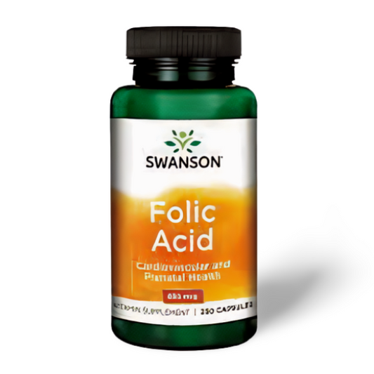 SWANSON Folic Acid 800mcg – vegan vitamin B9 supplement for fertility, pregnancy support, heart health, DNA synthesis, and red blood cell formation.