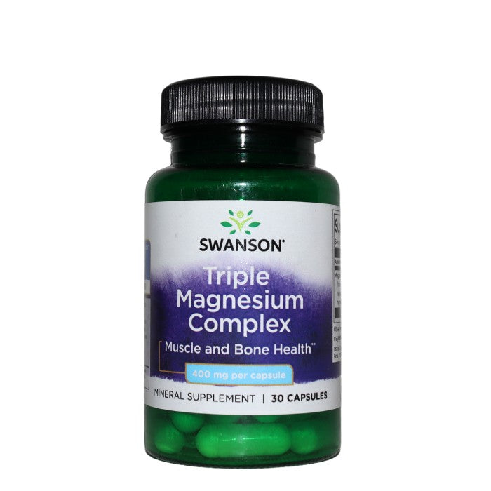 Swanson Triple Magnesium Complex supports muscle relaxation, bone strength, and cardiovascular health with 400 mg per capsule.
