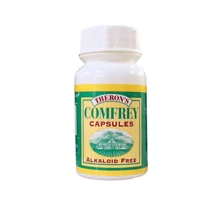 Theron’s Comfrey Capsules – natural, alkaloid-free herbal supplement formulated to support healing, wellness, and internal herbal care.
