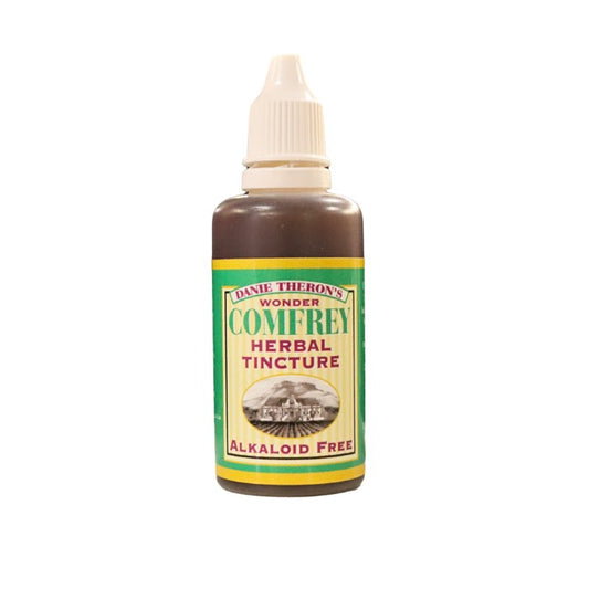Danie Theron’s Wonder Comfrey Herbal Tincture – natural alkaloid-free extract for traditional healing and herbal wellness support.