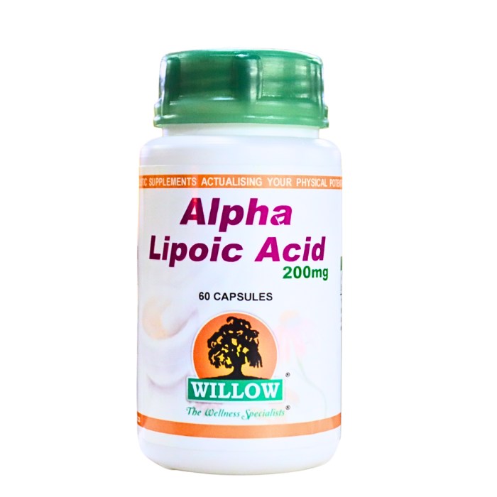 Willow Alpha Lipoic Acid 200mg is a powerful antioxidant supplement that supports cellular energy production, nerve health, and healthy blood sugar metabolism.
