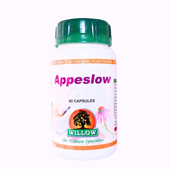 Willow Appeslow is a natural supplement formulated to help reduce appetite, support healthy weight management, and balance metabolism using herbal extracts.
