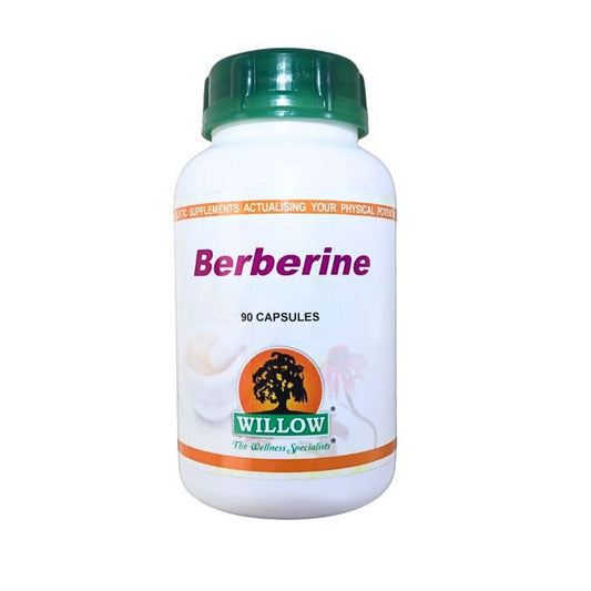 Willow Berberine supplement bottle – plant-based support for blood sugar, cholesterol, digestion and metabolic balance using clean ingredients.