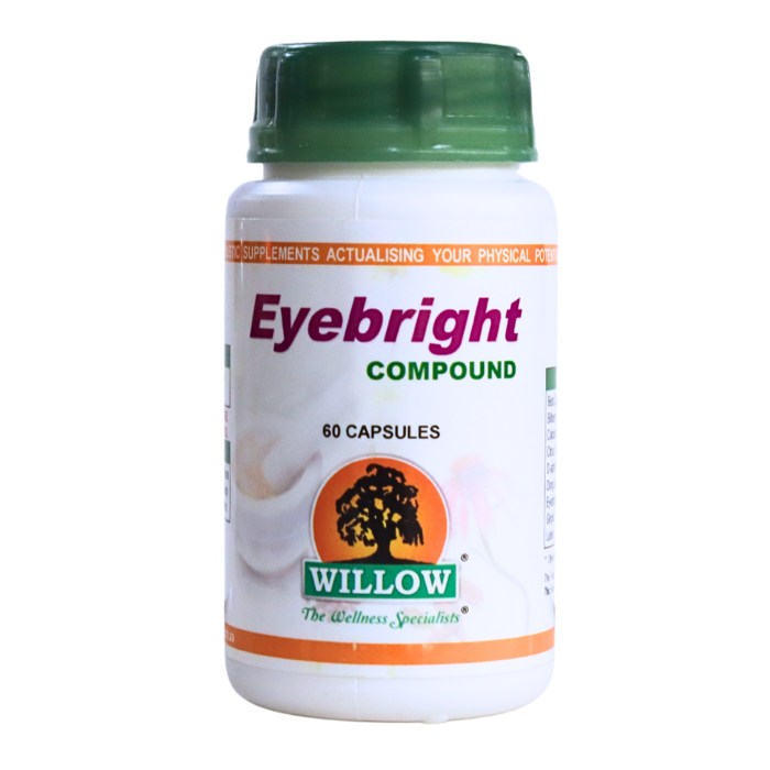 Willow Eyebright Compound 60 Capsules – herbal supplement traditionally used to support eye health, vision clarity, and sinus comfort.
