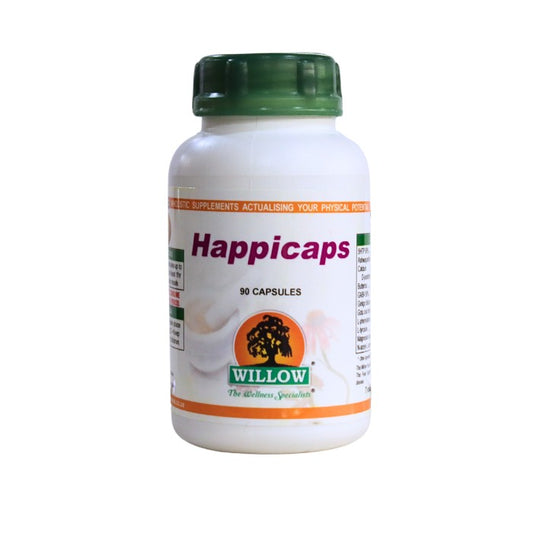 Willow Happicaps – 90 natural capsules designed to support mood balance, emotional well-being, and mental clarity with herbal ingredients.